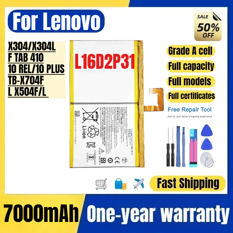 L16D2P31 for Lenovo X304/X304L/F TAB 410/10 REL/10 PLUS/TB-X704F/L X504F/L Tablet Battery Replacement Bateria Grade A Cell