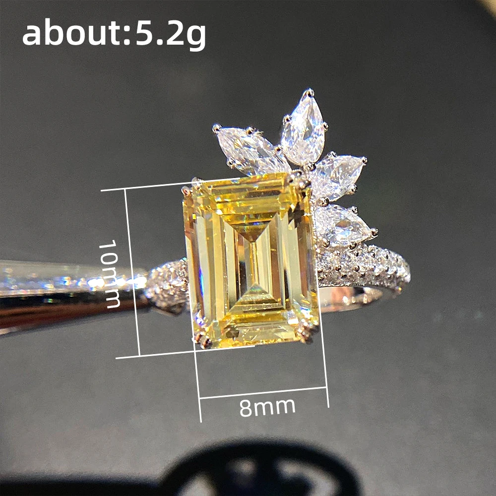 Huitan New Arrival luksusowe damskie pierścionki z cyrkoniami Bling kwadrat geometryczny żółty pierścień CZ wesele estetyczna biżuteria damska — zdjęcie 7