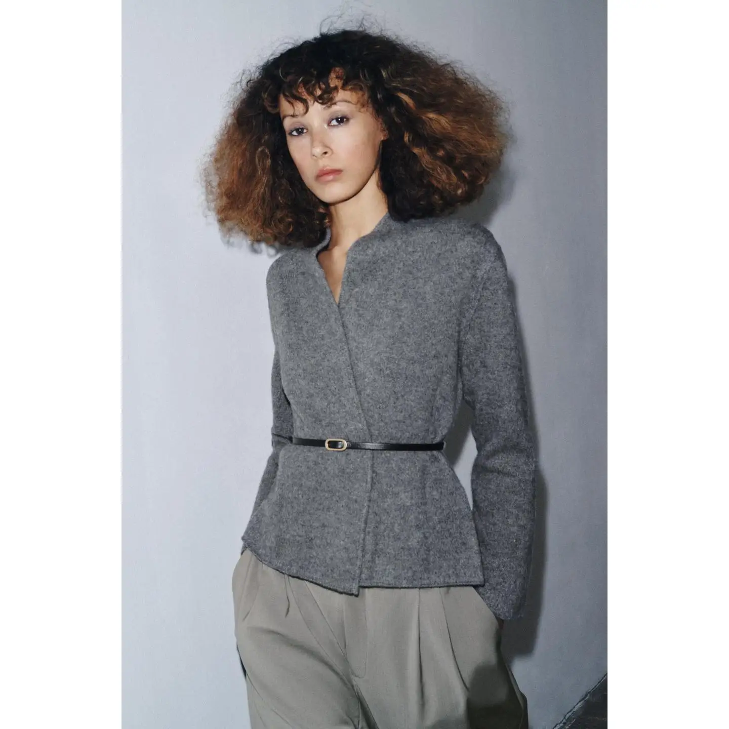 

Ele V-Ne Long Sve вязаное жакет с тонким поясом на талии, осенне-зимняя женская модная верхняя одежда, пальто с открытой передней частью