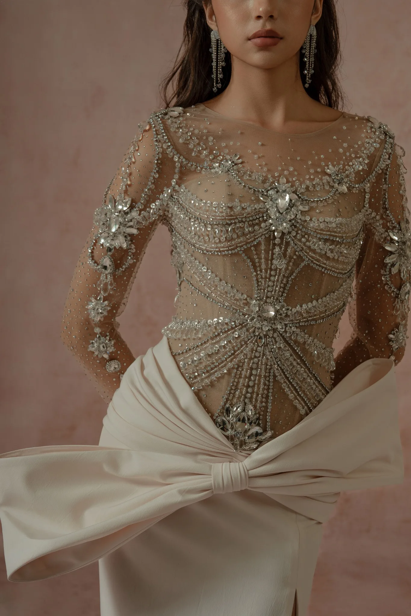 エレガントなアイボリーロングスカート、大きなリボン付き、ハイ スリット、フォーマルイブニングガウン、サテンシーススカート、結婚式のゲストパーティー用、カスタムメイド