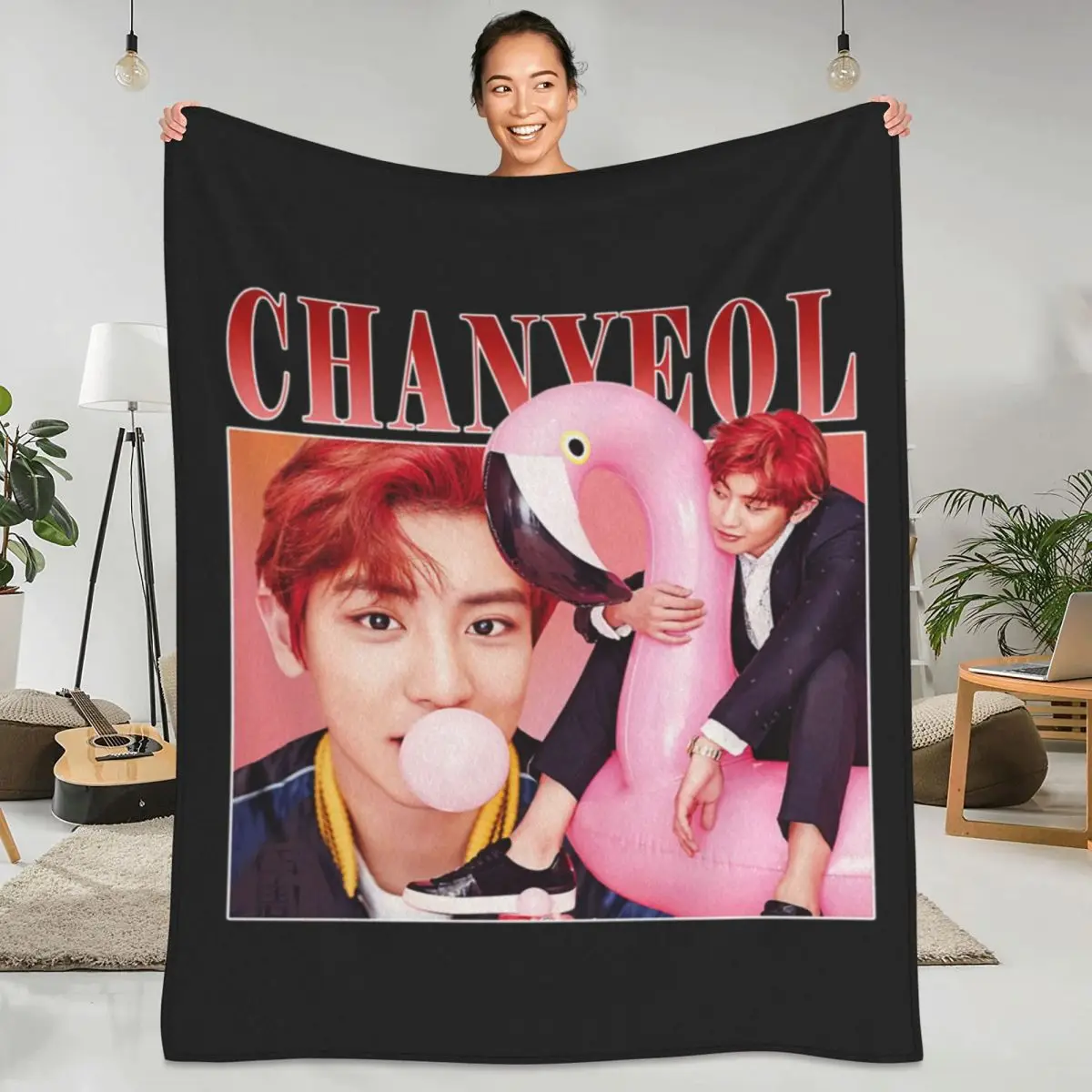 

Pink Chanyeol Blanket Kpop Music Rapper Camping Flannel Throw Blanket Soft Durable Chair Sofa Bed Customized Bedspread Gift