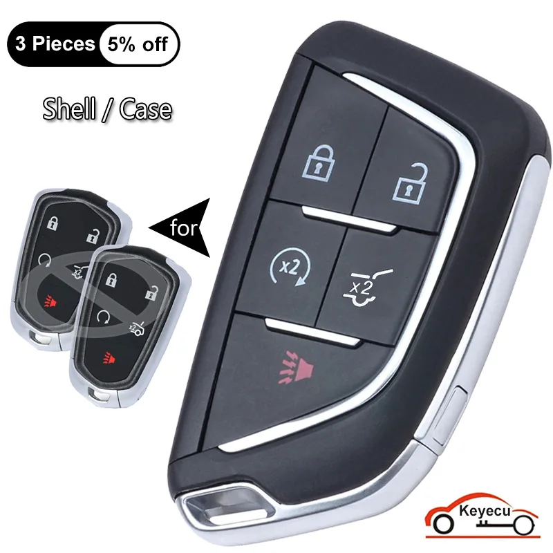 

KEYECU 5 Buttons Case for Cadillac ATS CTS XTS CTS CT6 XT4 XT5 XT6 SRX Modified Smart Remote Key Shell Cover Fob HYQ2AB HYQ2EB