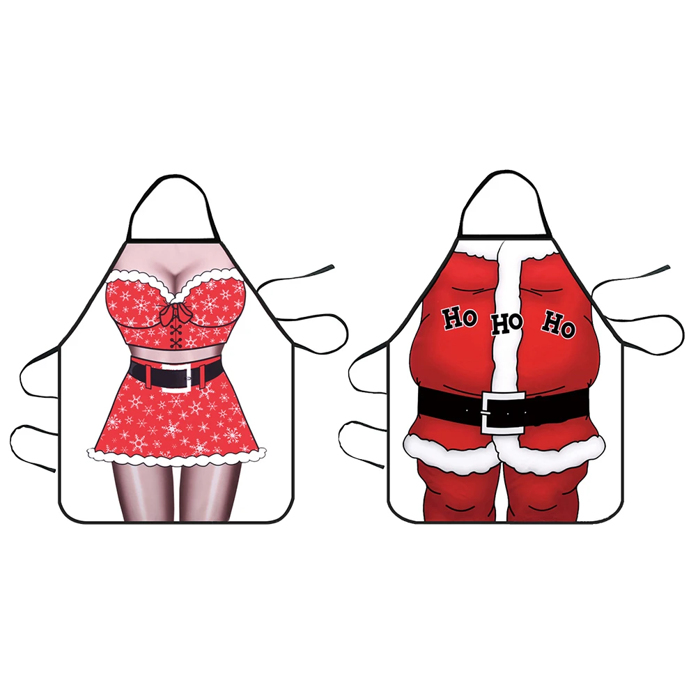 

2pcs SantaClausApron ChristmasKitchenParty HomeCookingDurable ComfortableMaterial BeautifulPatterns WideApplication