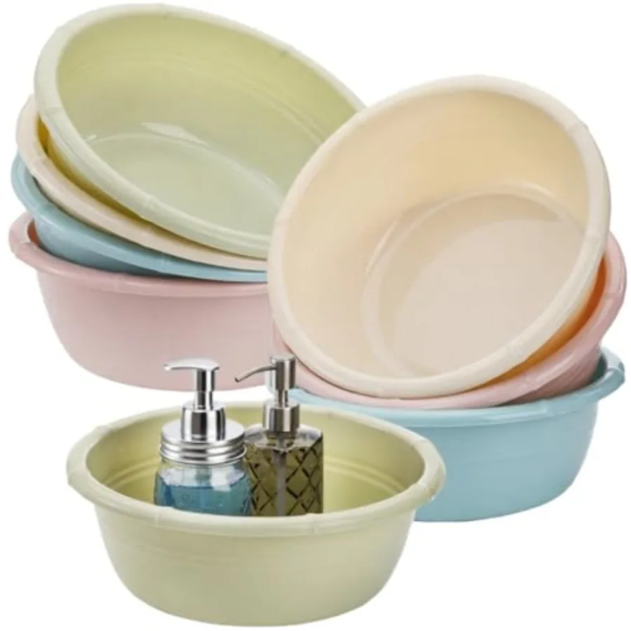 

8 упаковок пластикового умывальника, 5 литров, круглая штабелируемая ванна для посуды для кухни, кемпинга, очищения лица, 12-дюймовая многоуровневая ванна для использования в помещении и на открытом воздухе