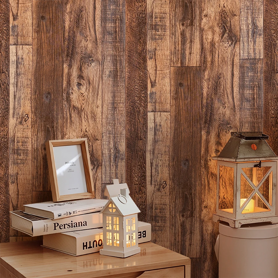 Realistic Faux Wood Grain Wall Paper, Embossed Wooden Board Texture Mural, Self-Adhesive Peel and Stick Wallpaper for Bedroom Ca