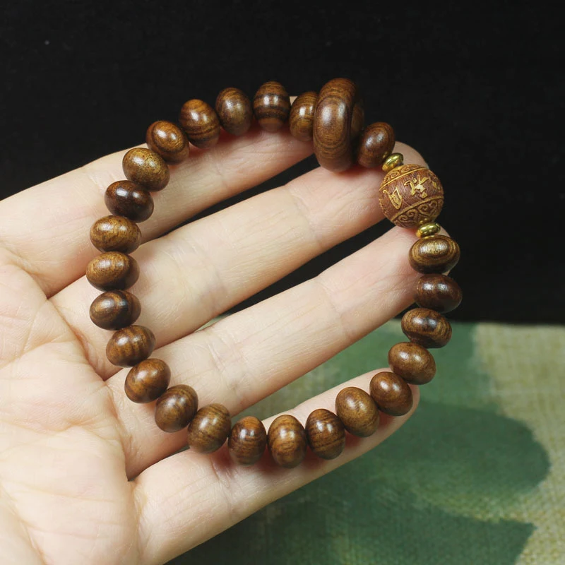 

Black rosewood abacus bead 9mm, dragon and phoenix auspicious motif, Buddhist prayer beads bracelet