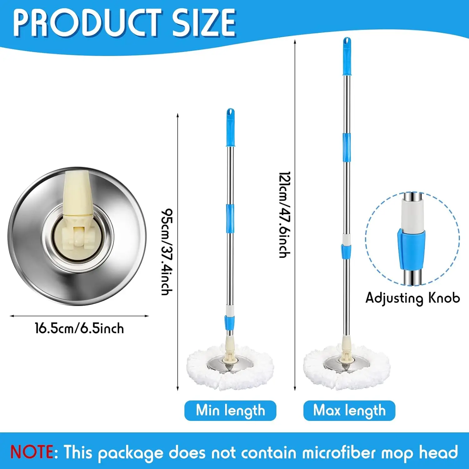 1Set Spin Mop Pole Handle Replacement for Floor 360 Degrees Rotating Floor Mop Pole No Foot Pedal Version Handle Cleaning Tool