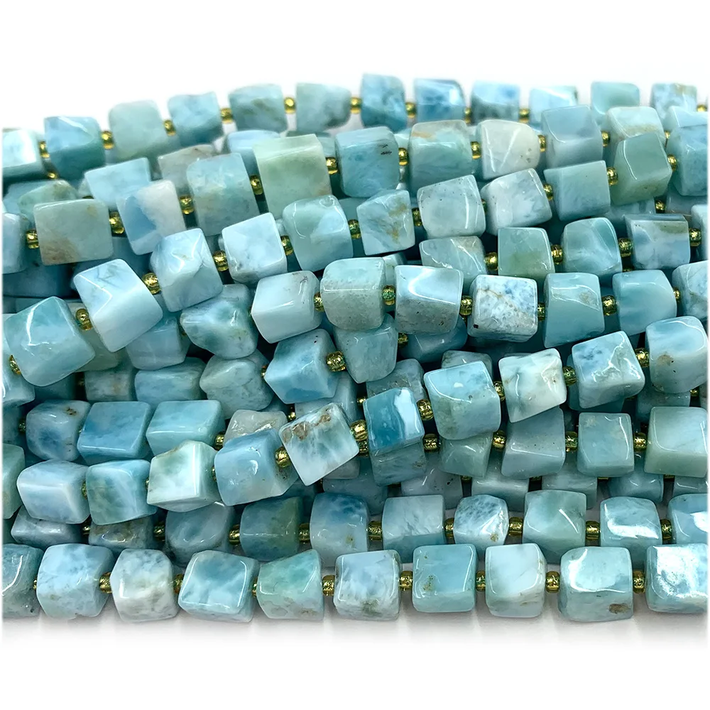 Veemake Natural Blue Larimar Free Form Cube Loose Jewerly Making Beads 08149