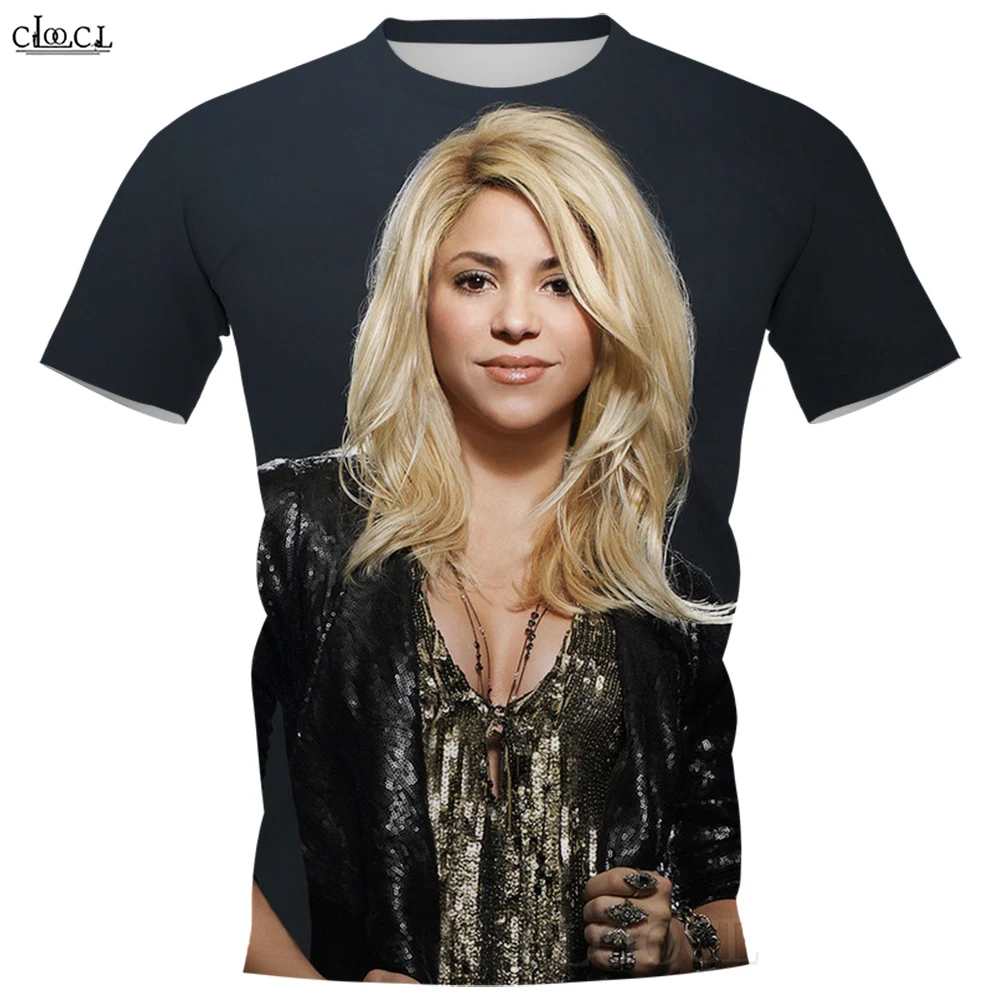 CLOOCL-T-shirt à Manches Courtes pour Homme et Femme, Vêtement Décontracté, Col Rond, à la Mode, Confortable, avec Impression 3D de Chanteur Shakira