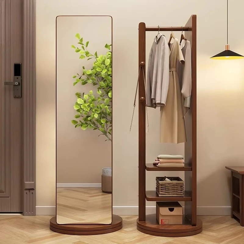 Modern freestanding full-length mirror, 360 ° rotating fitting mirror with hanger