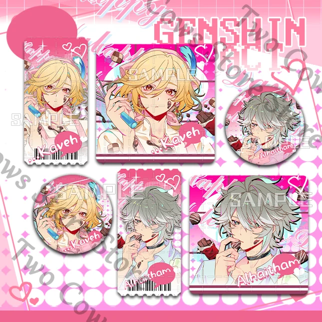 

Anime Genshin Impact Alhaitham Kaveh Cosplay Tinplate Badge Emblem Ticket Root Cartoon Square Card Cards Tickets Stub Toys Gift