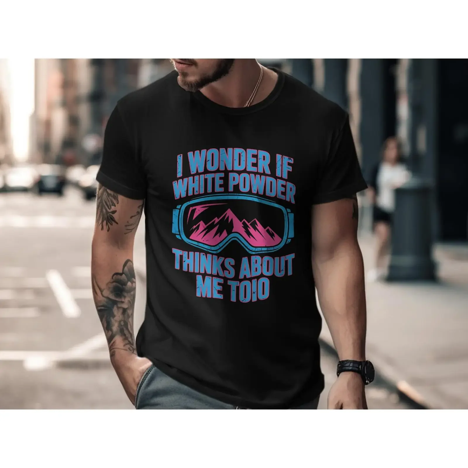 White Powder T Shirt Skiing Winter Sports Funny Ski Snowboard Mountain for Skiers Apparel vintage Washed Comfortable fashion