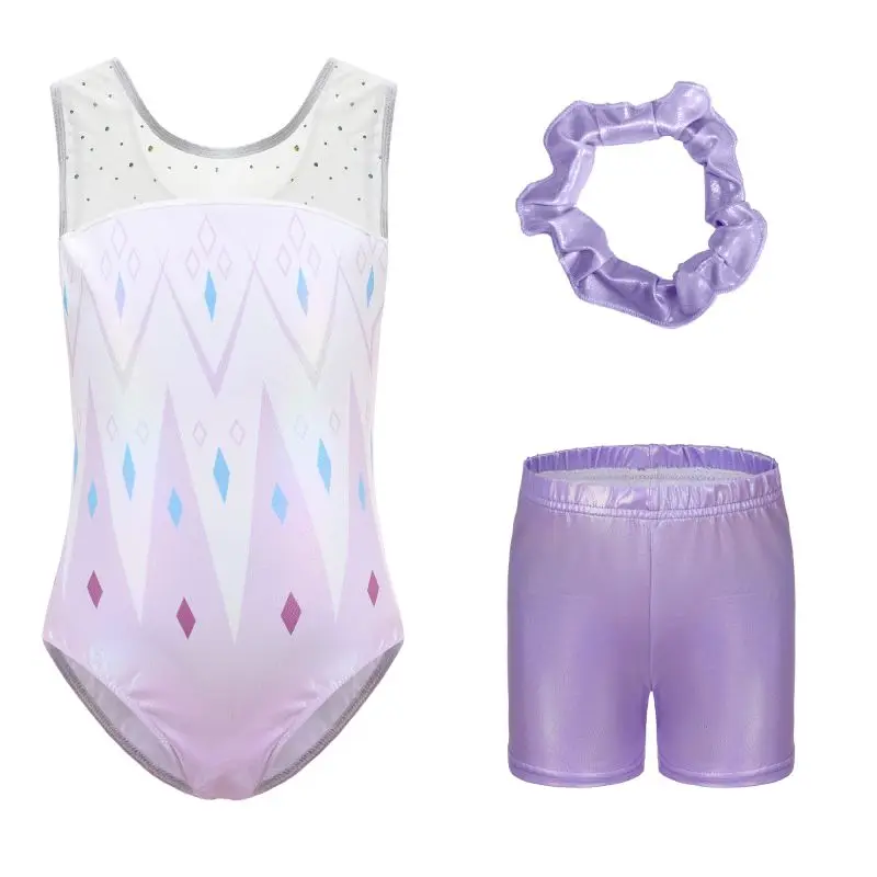 

5-12 Years Kids Girls Gymnastics Leotards Breathable Mesh Patchwork Jumpsuits Ballet Dacewear Stage Sequin Dance Costumes