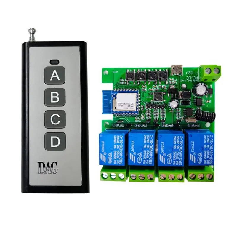 M51K-Tuya Smart Wifi 4CH Relay Module Switch DC7-32V Motor Module+ RF433 Remote Control For Garage Door Opener