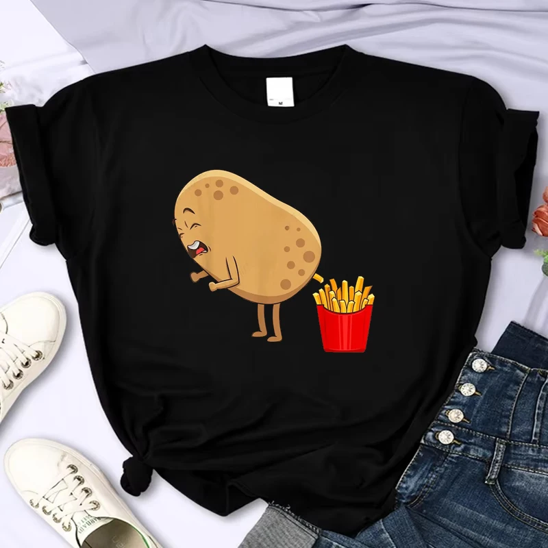 

Забавная женская футболка с дизайном картофеля фри, футболка с принтом для любителей картофеля, уличная одежда Harajuku, летняя модная женская одежда, топы