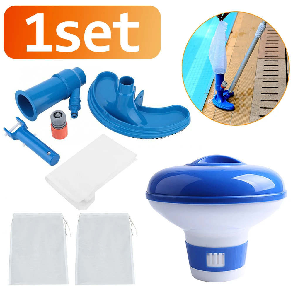 1Set Outdoor Swimming Pool Vacuum Cleaning Kit Cleaner Clean Pool Bottoms Net Disinfect Tool Set Suction Head Spa Cleaning Brush