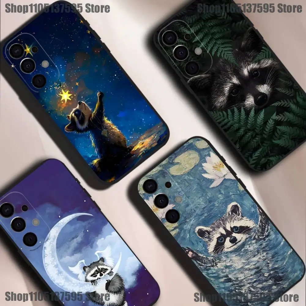 เคสโทรศัพท์ลายแรคคูนน่ารัก สำหรับ Samsung S25,S24,S21,S22,S23,S30,Ultra,S20,Plus,Fe,Lite,5G สีดำ