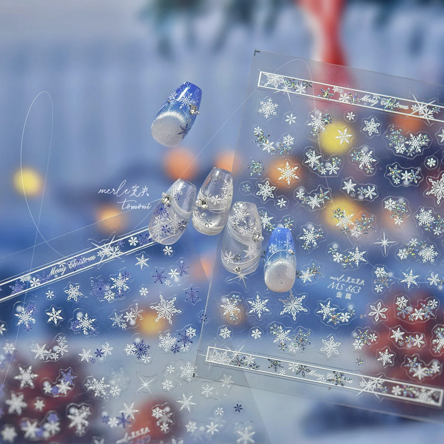 Polvere glitter invernale Fiocco di neve Albero di Natale Ghirlanda Stella Bowknot Sfera di cristallo Pupazzo di neve Babbo Natale Decalcomanie per adesivi per nail art fai da te