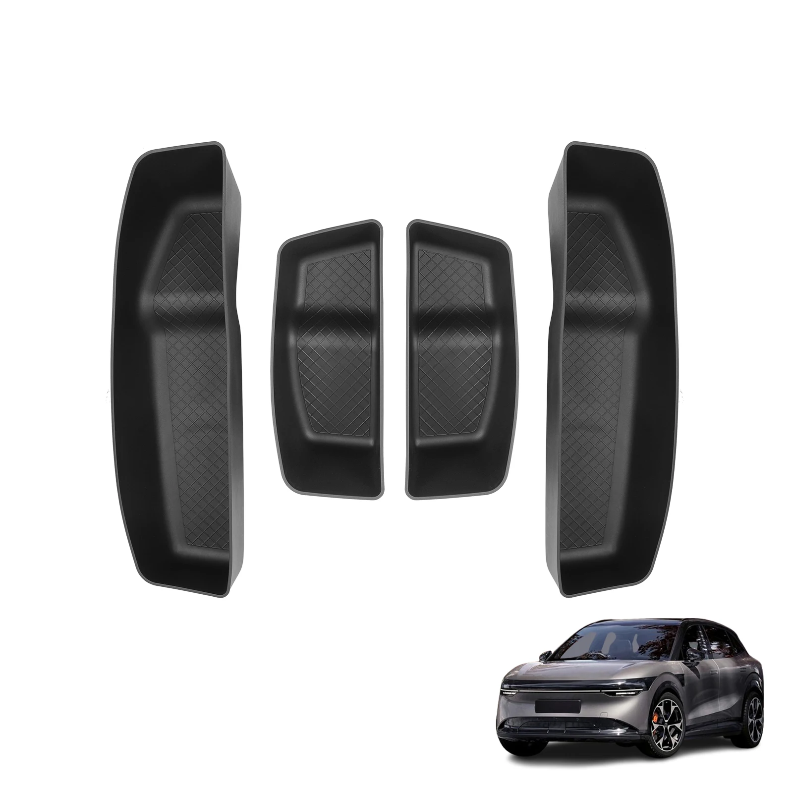 4PCS for Zeekr 7X 2024-2026 Front Rear Door Side Storage Box TPE Gate Solt Handle Tray Organizer Car Interior Accessories Black