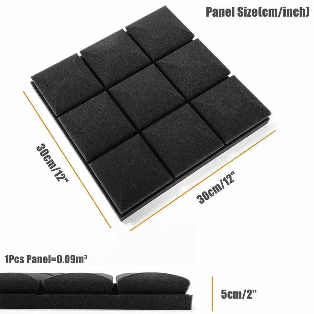 12/24Pcs Studio Acoustic Foam Panels Sound Absorption Sponge Room Silence Treat High Density Wall Soundproof Foam Pad with Tapes