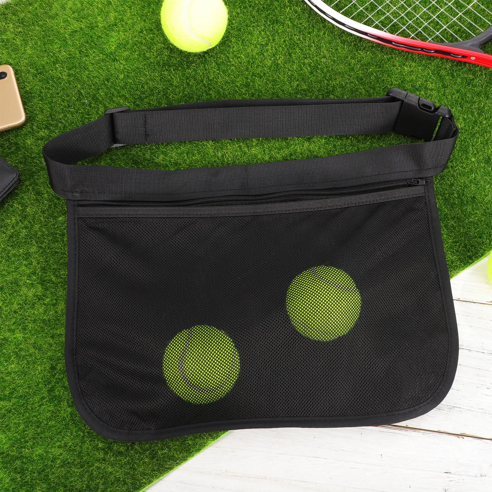 

Tennis Ball Holder Bag Mesh Storage Portable Waist Pouch Adjustable Belt Large Capacity Sports Bag Golf Pickleball Table Tennis