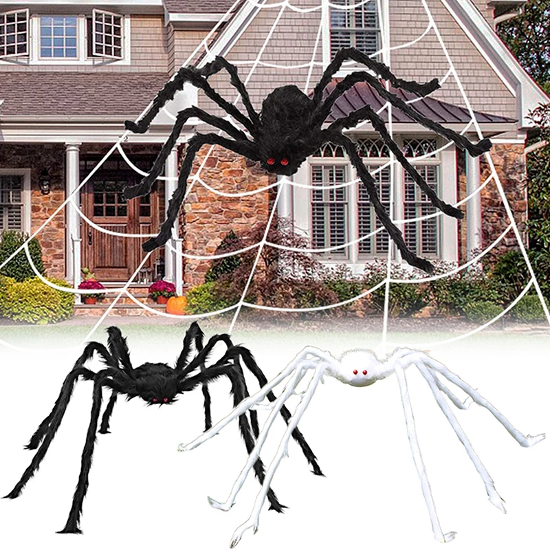 Giant Spider Huge Spider Web Halloween Decoration Props Haunted Indoor Outdoor Spooky Plush Large Araneid Prank Trick Supplies