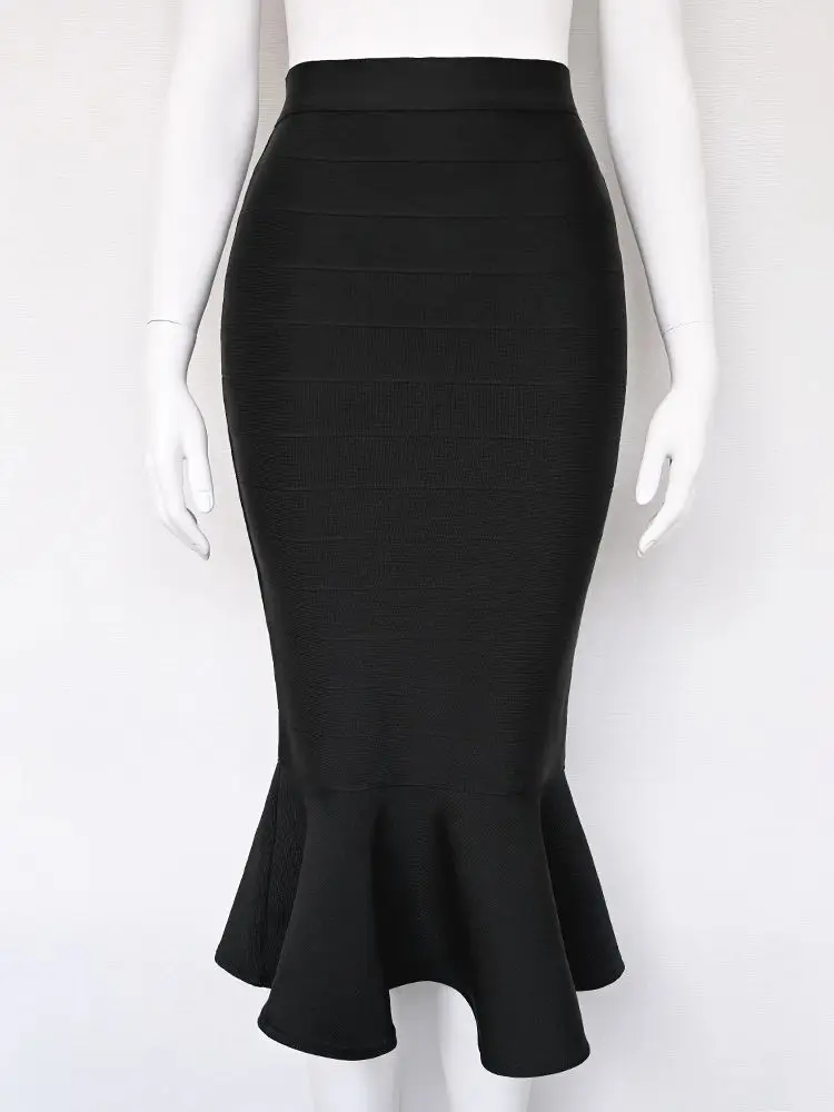 Rok Perban Putri Duyung Garis Hitam Rok Ekor Ikan Pensil Bodycon Wanita Kantor Wanita Midi Rok Ekor Ikan Pinggang Tinggi Pesta Selebriti XL