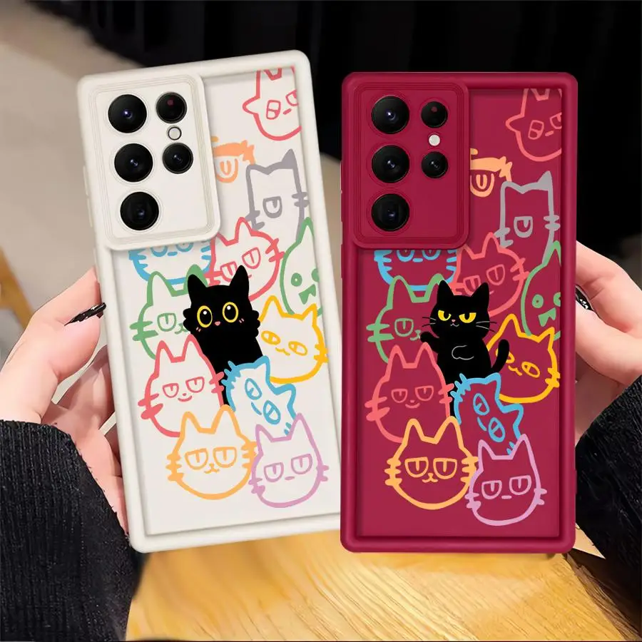 Trendy Cute Black Cat Case for Samsung Galaxy S25 S25 S20 FE S24 ultra S23 S21 S22 Plus Note 20 Ultra Phone Cover 