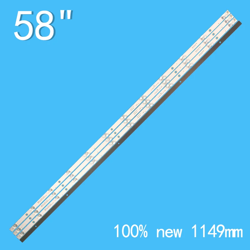 แถบไฟแบล็คไลท์4ชิ้น/ล็อต1149มม. สำหรับ58A5U 58D2P 58F8 LB-C580U18-EF8-R-G01-XRD1 LB-C580U18-EF8-C-G31-XRD1ของ Changhong