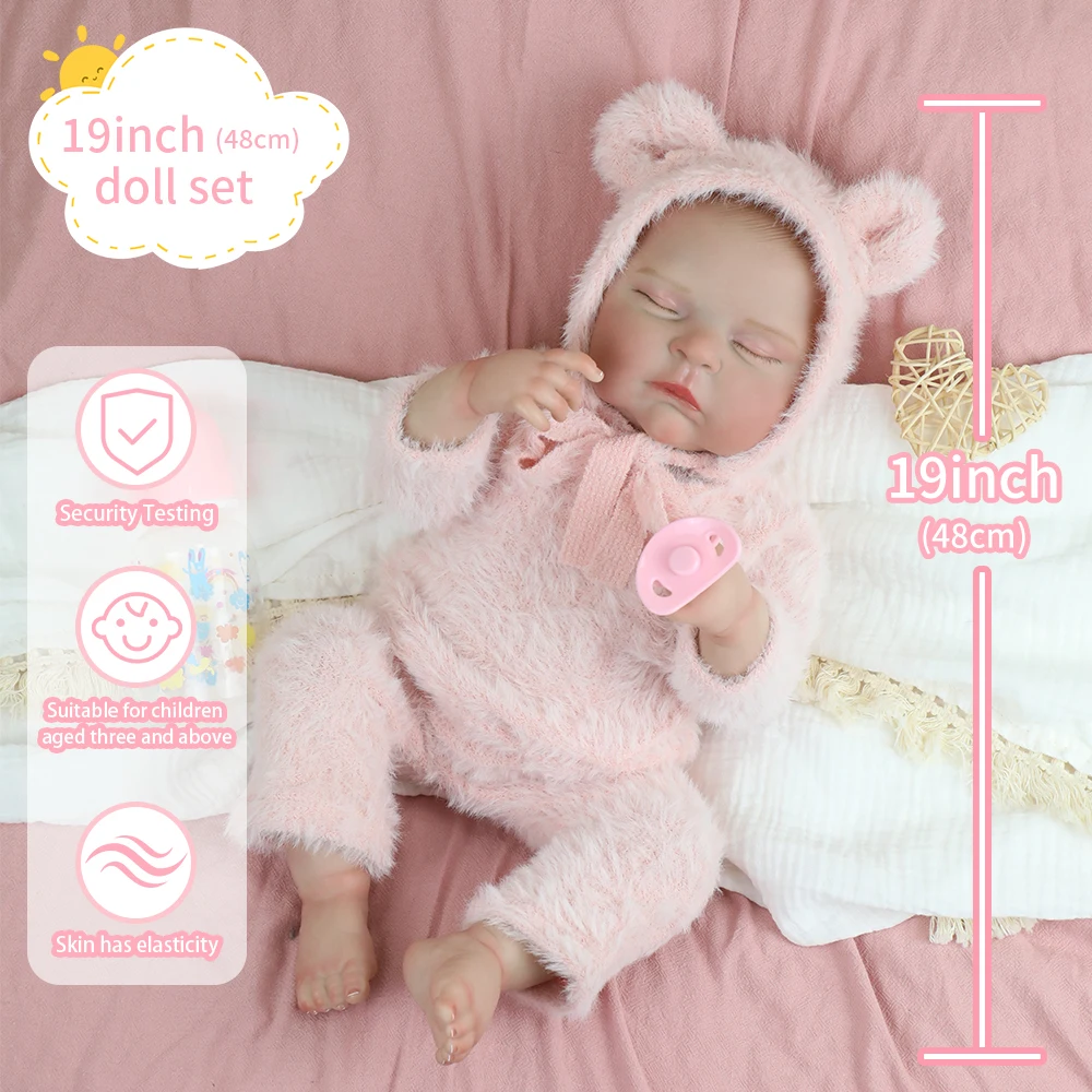 

19inch Realistic Reborn Dolls Bebe Peaches Sleeping Baby Full Body Soft Silicone Vinyl Girl Handmade 3D Skin High Quality Gifts