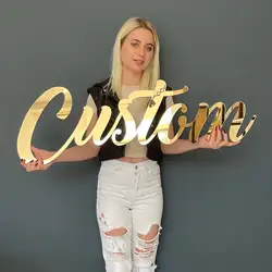 Custom Name Sign Decor Personalized Acrylic Mirror Gold Wood Wall Signs Baby Shower Nursery Decor Wedding Party Plaque Letters