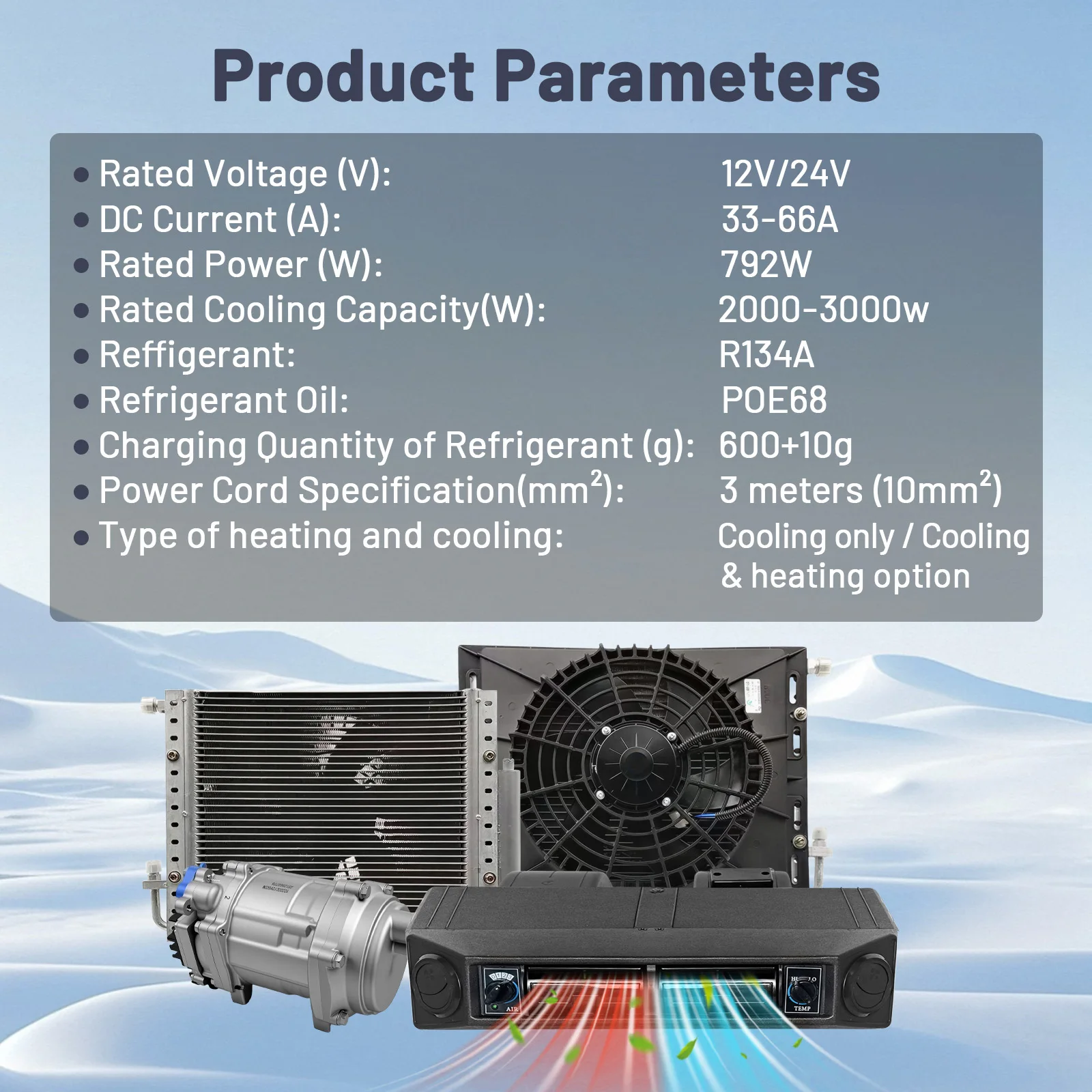 Treeligo Universal Car Air Conditioner Cool Heat A/C Auto Electric Air Conditioning Compressor Evaporator Condenser Fan 10500BTU