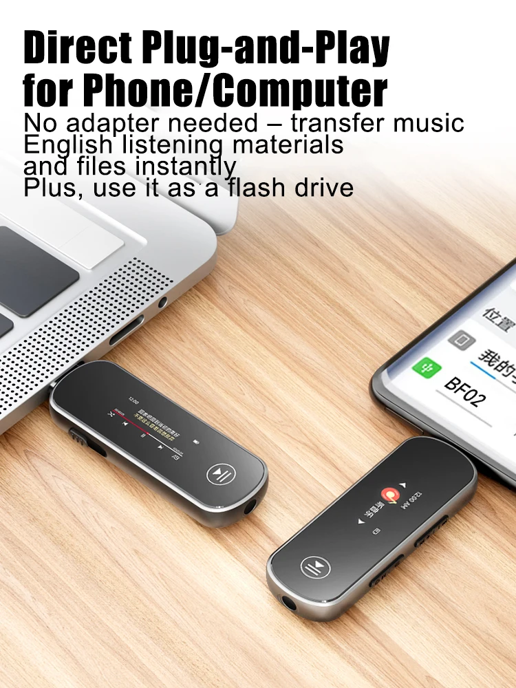 

FAMUE BF02 64GB Retractable USB-C MP3 Player - Direct Computer/Phone Plug, BT 5.3 Clip-On Sport Earphone