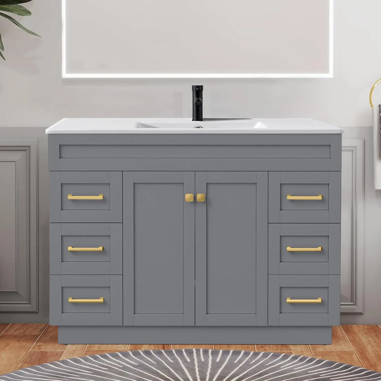 

48 Inch Bathroom Vanity with Sink in Grey, Solid Wood Bathroom Cabinet,2 Soft Closing Doors, 6 Full Extension, Custom
