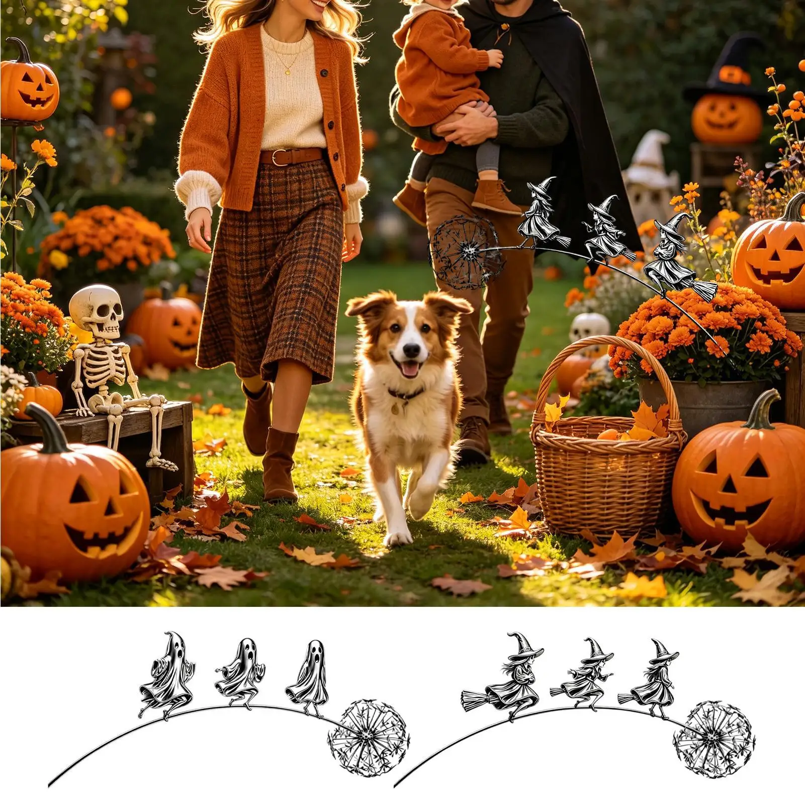 Halloween Garden Stake Witch Ghost Patio Decoration Festive Flower Bed Stake for Gardeners Homeowners Renters Patio Deck Flower