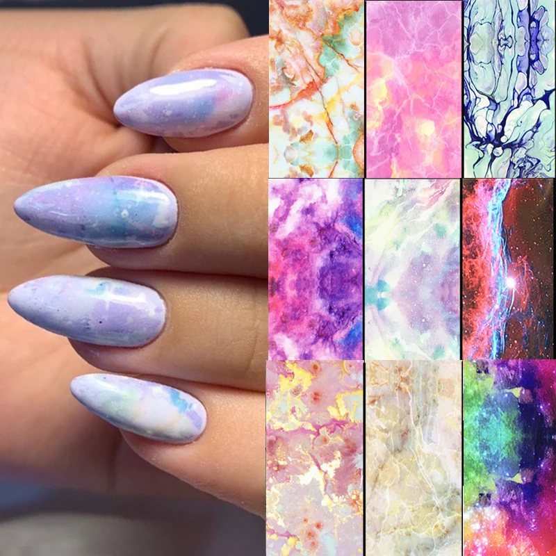 100m Nail Foils Marble Series Transfer Sticker Pink Blue Foils Slide Marble Slide Sticker Nail Art Decals Accessories Paper