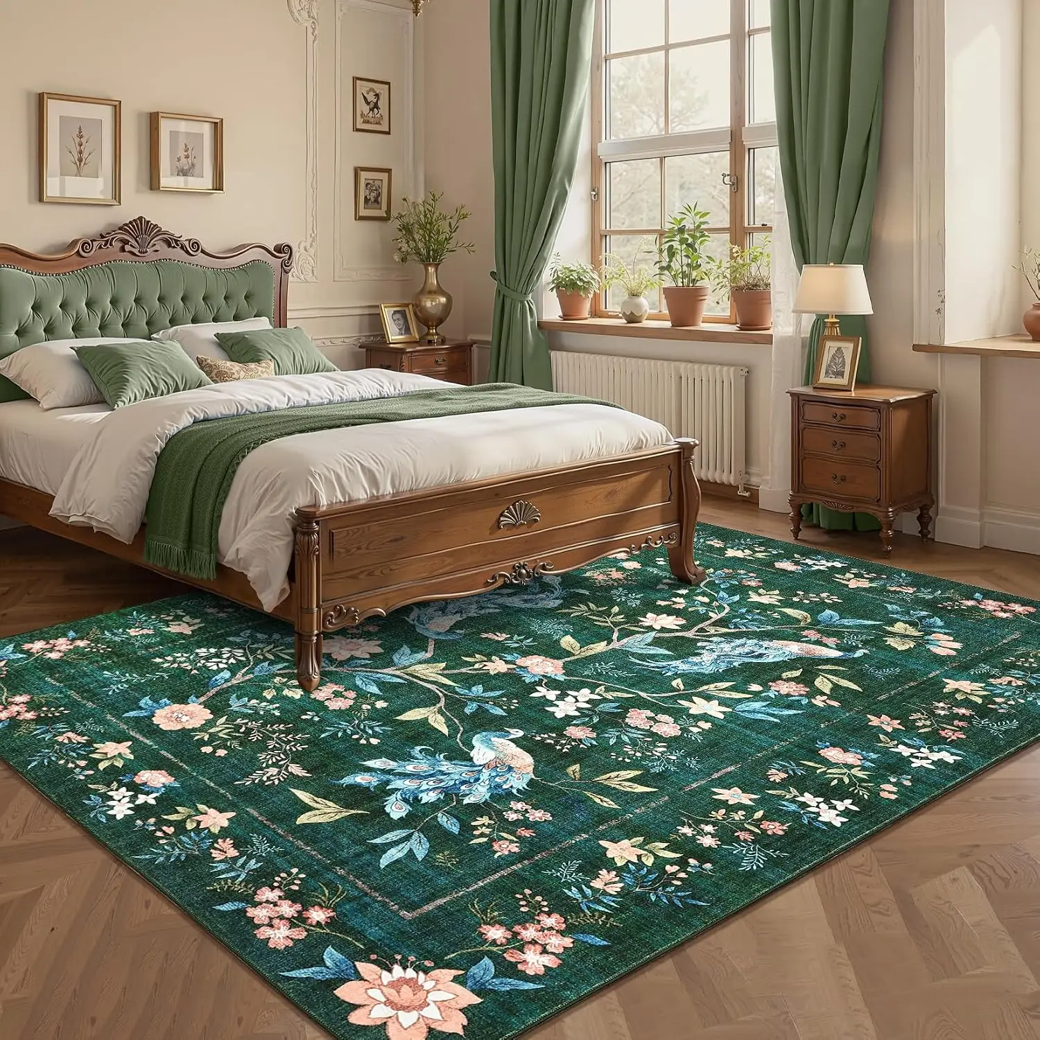 9x12 Extra Large Dark Green Animal Print Accent Area Rug Washable Non Slip Soft Carpet for Dining Room Playroom Home Decor