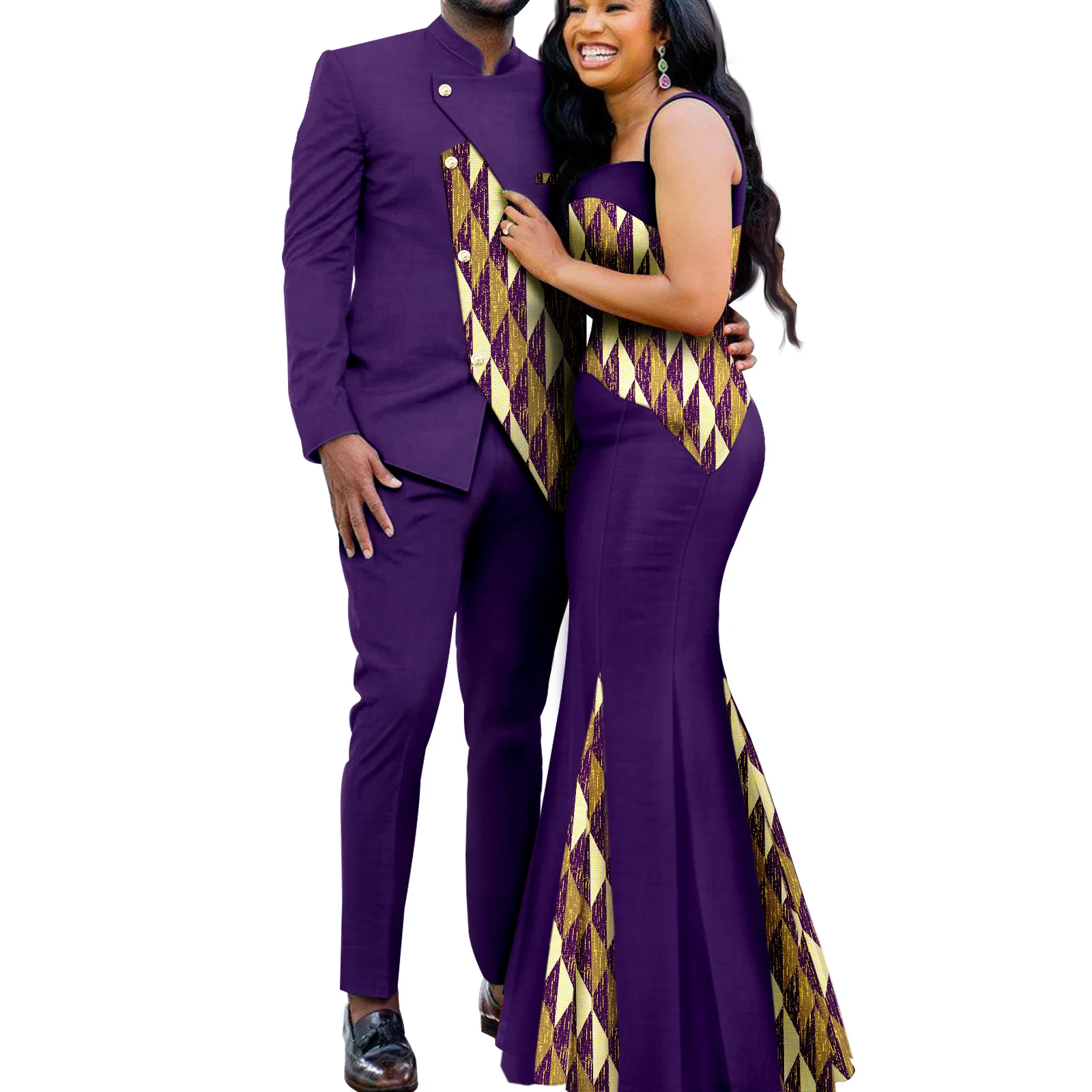 African Kente Prints Couple Clothes Ankara Dashiki Men long sleeved pants set Matching Women Dresses