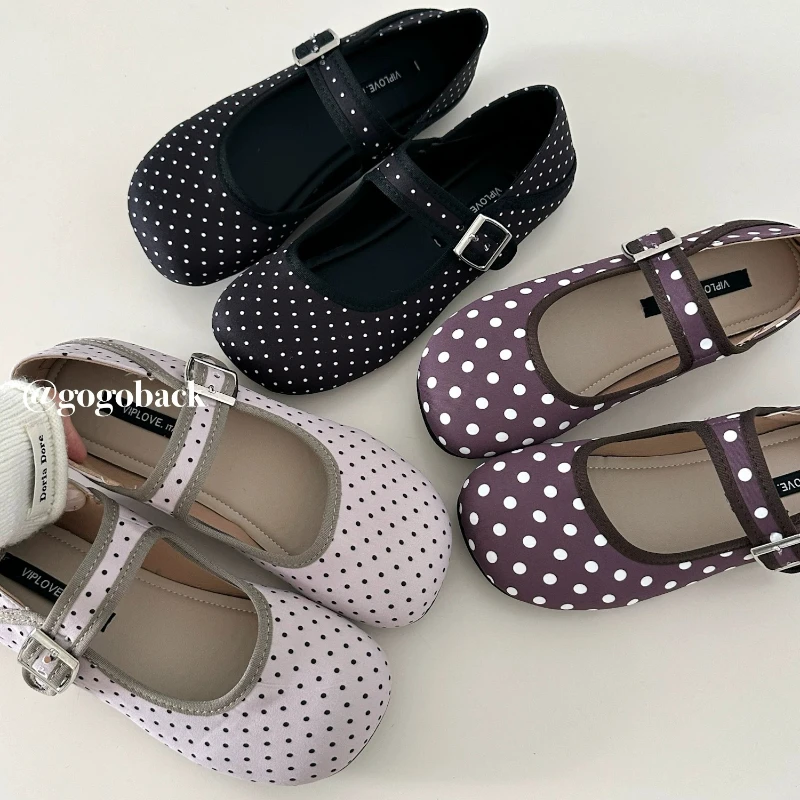 

Daily Versatile Cute Retro Polka Dot Mary Jane Shoes Women's Spring Flat Heel Soft Sole Round Head Shallow Mouth Single Shoes