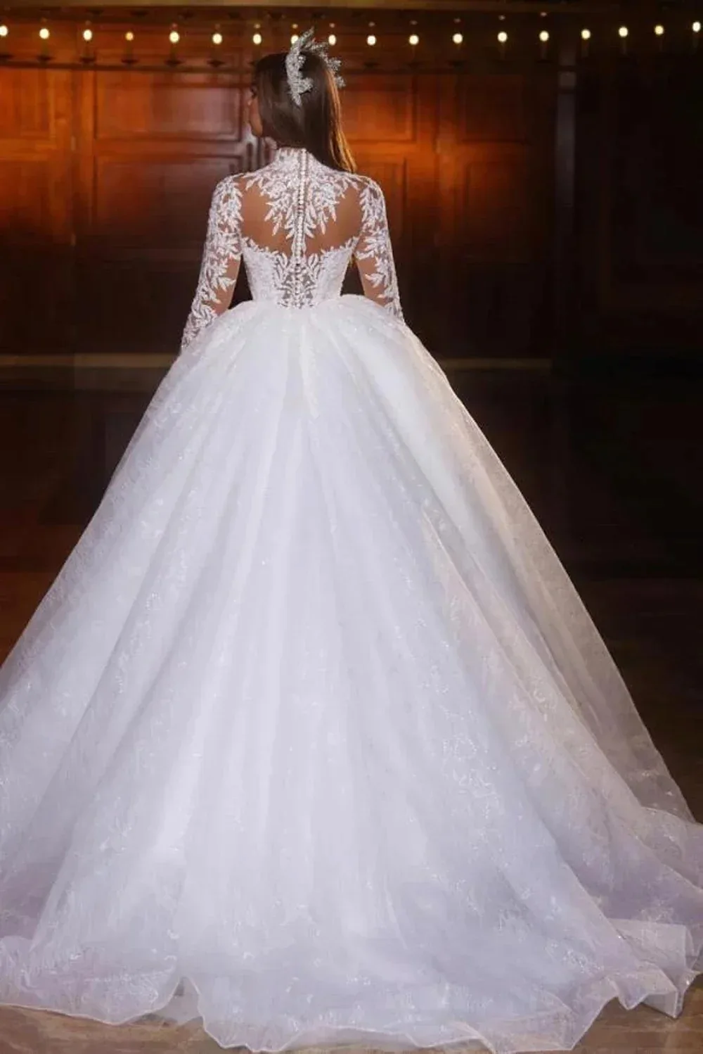 2026 Luxury Lace Sequin Princess Wedding Dresses Appliques High Neck Full Sleeves Bridal Gowns Vestido De Novia Customization
