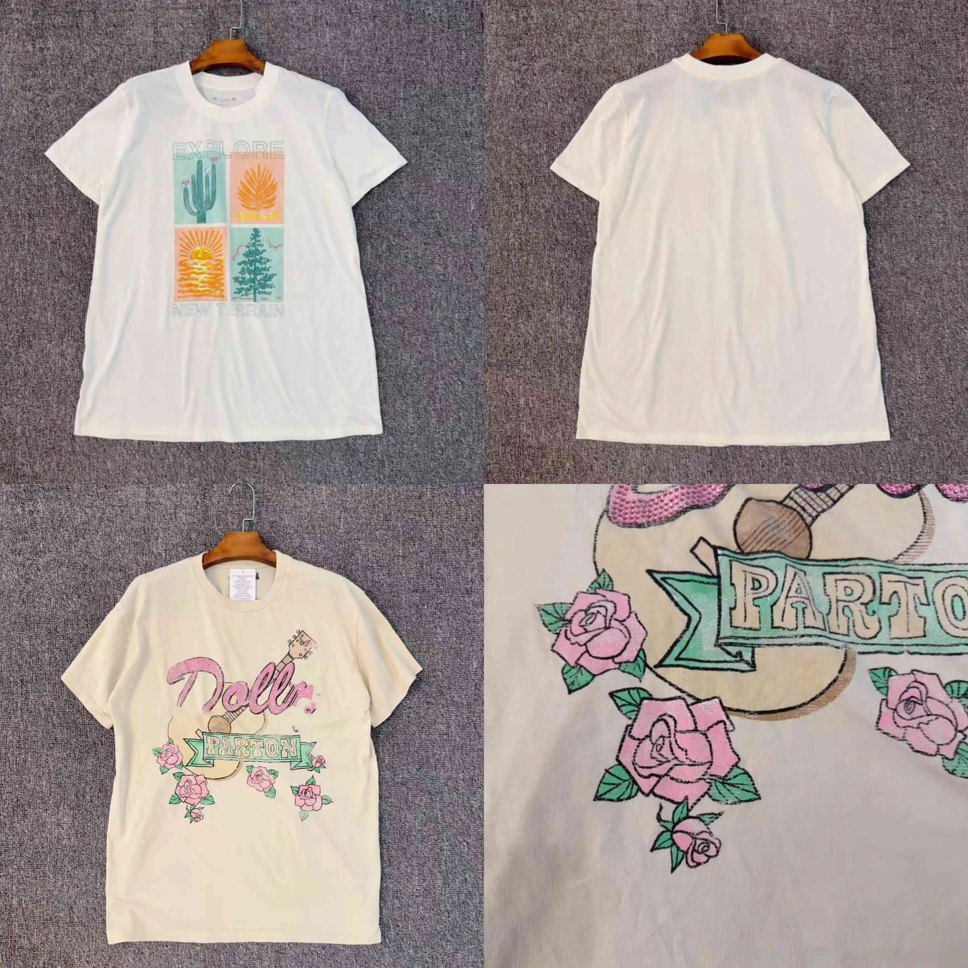 Foreign trade American glitter printed cotton T-shirt loose round neck casual short sleeved top