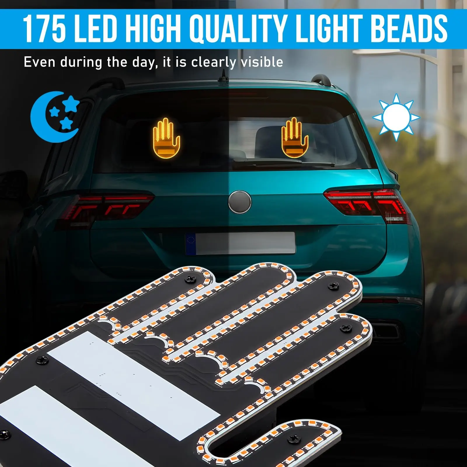 ضوء إصبع السيارة مع جهاز تحكم عن بعد متعدد الوظائف، ضوء إصبع السيارة المضحك، ضوء إيماءة الإصبع الأوسط، ضوء لفتة لامعة #5