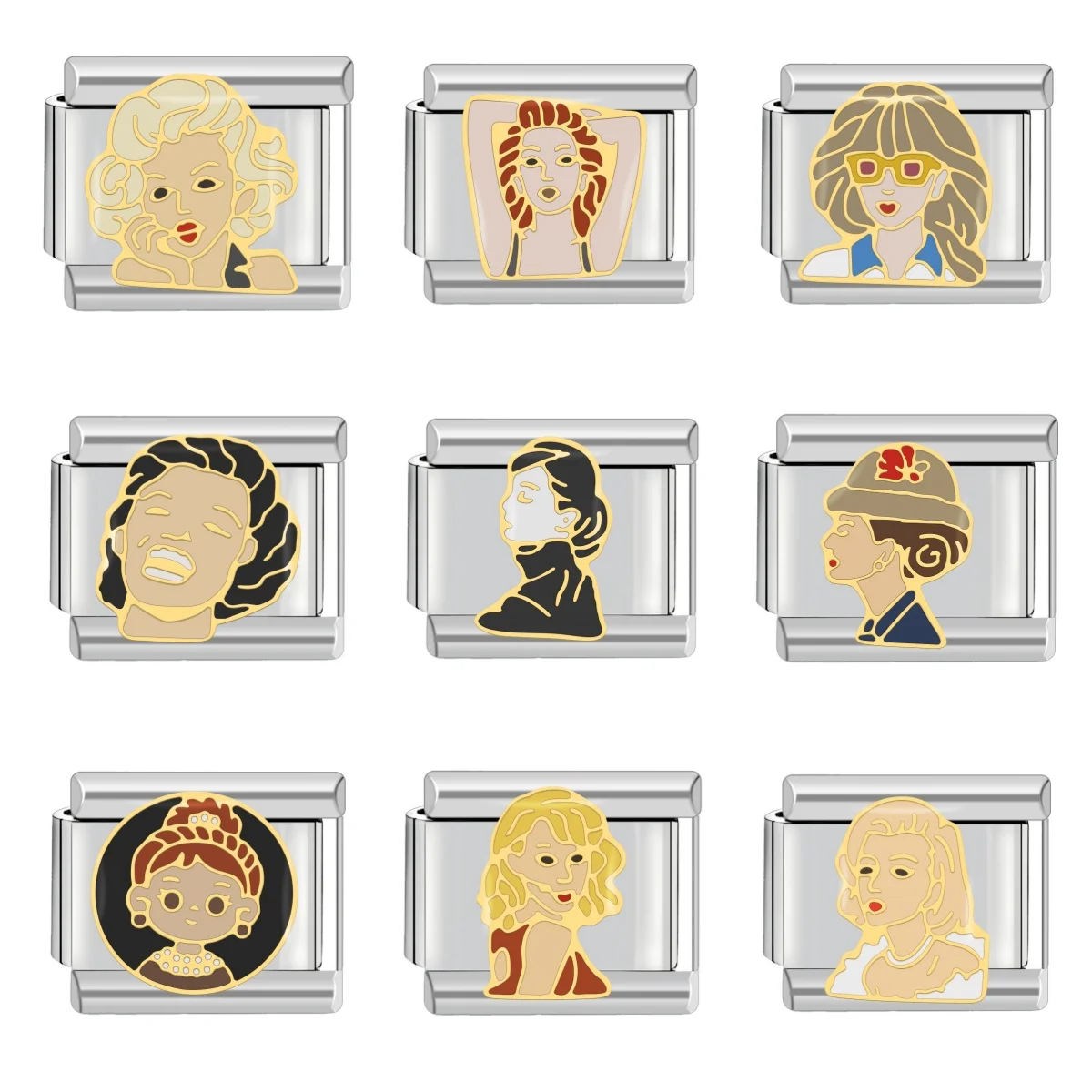 Nuevos dijes de pintura hermosa para mujer, eslabones italianos aptos para pulsera de 9mm, fabricación de joyería DIY de acero inoxidable