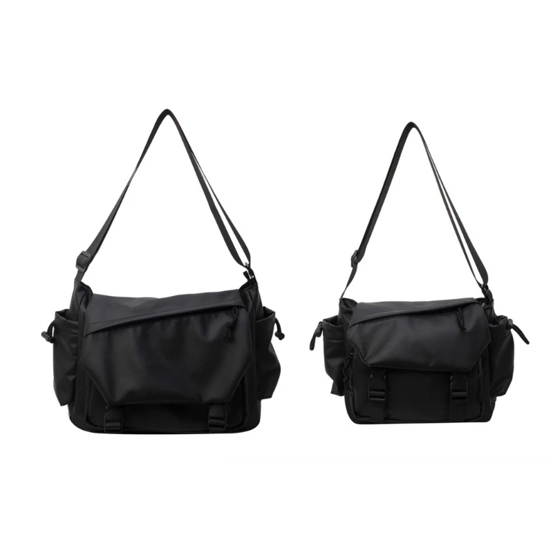 Fashion Women Men Oxford Fabric Black Crossbody Bag Large Capacity Shoulder Bag Casual Sport Bag with Buckled