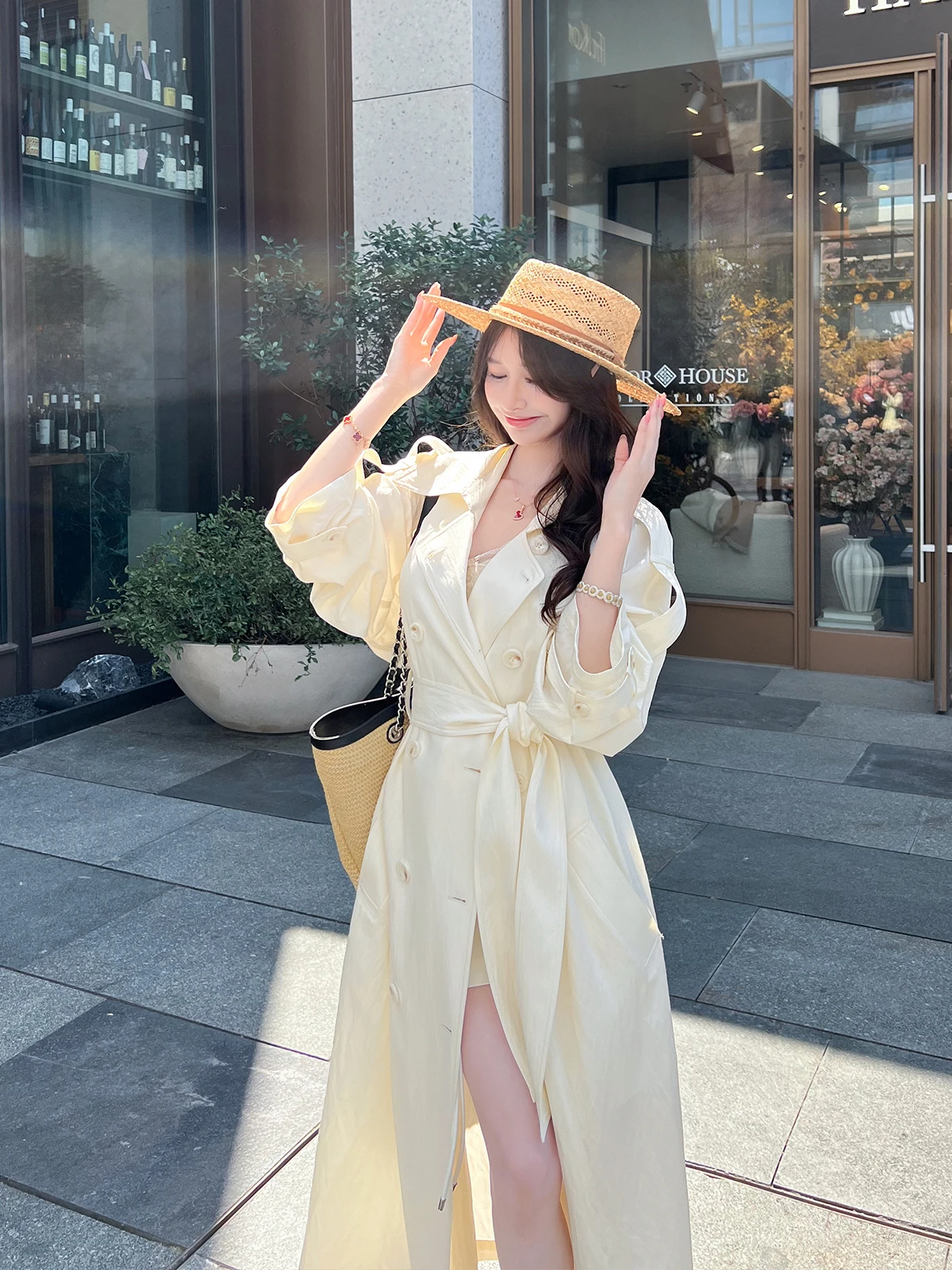 

Women's Long Coat Spring Autumn New Style Commute Loose Slimming High-End Drapey Suit Collar Belted Top Breathable Thin