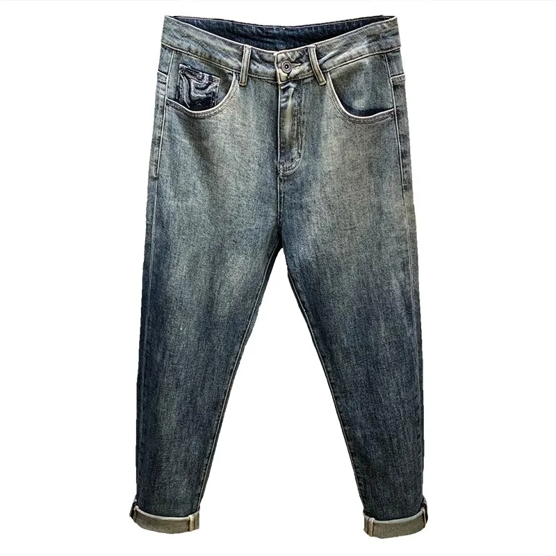 2026 New High-End Men's Jeans - Loose Fit Slimming Harem Pants Gradient Layered Washed Embroidered Leg Trousers