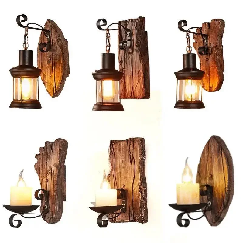 

Wooden Wall Lamps for Living Room Wood LED Sconces Cafe Bar Bedroom Bedside Industrial Style Home Decoration Wall Light Fixtures