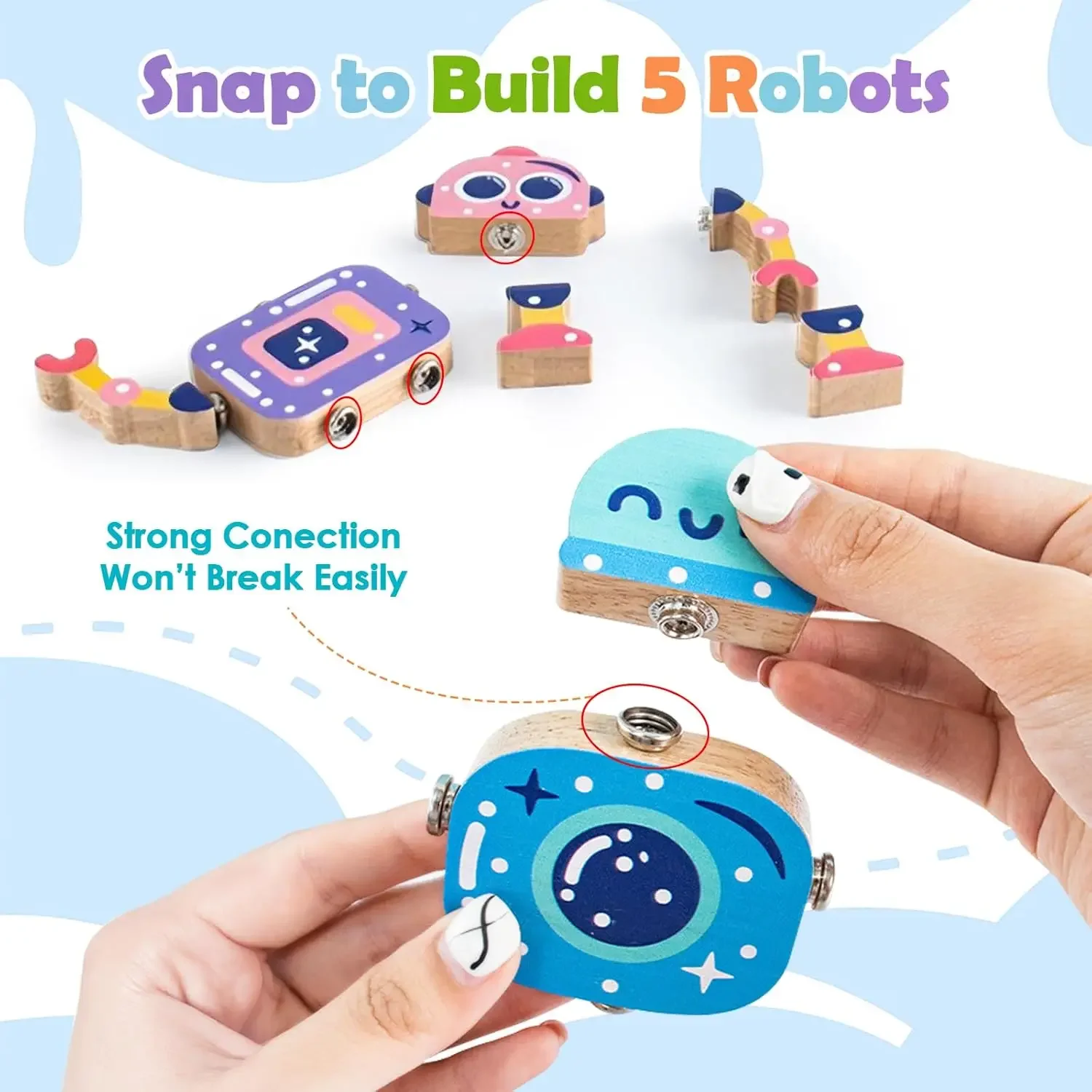 Wooden Snap Together Building Robot STEM Building Blocks Toy Fine Motor Skill Montessori Educational Toys Gift for 3 4 5 6 Years