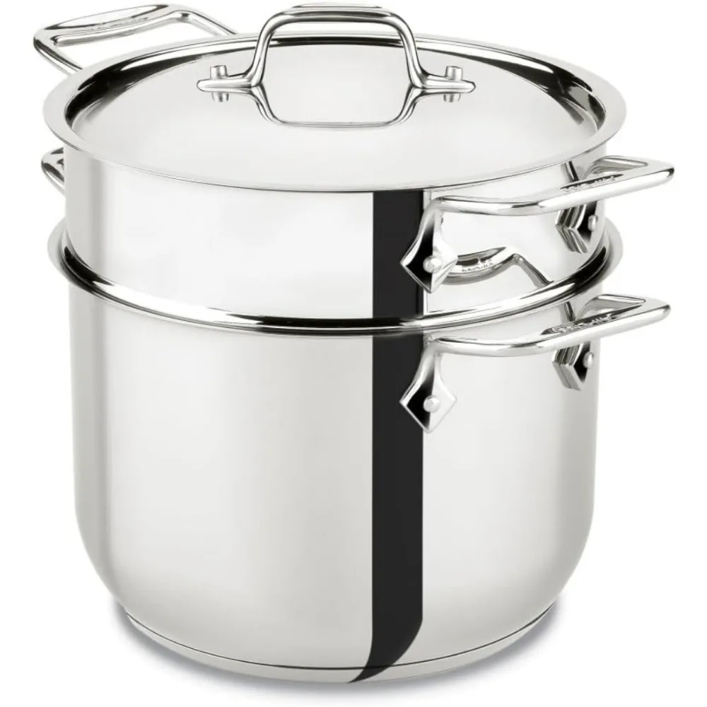 

Specialty Stainless Steel Stockpot, Multi-Pot with Strainer 3 Piece, 6 Quart Induction Oven Broiler Safe 500F Strainer,