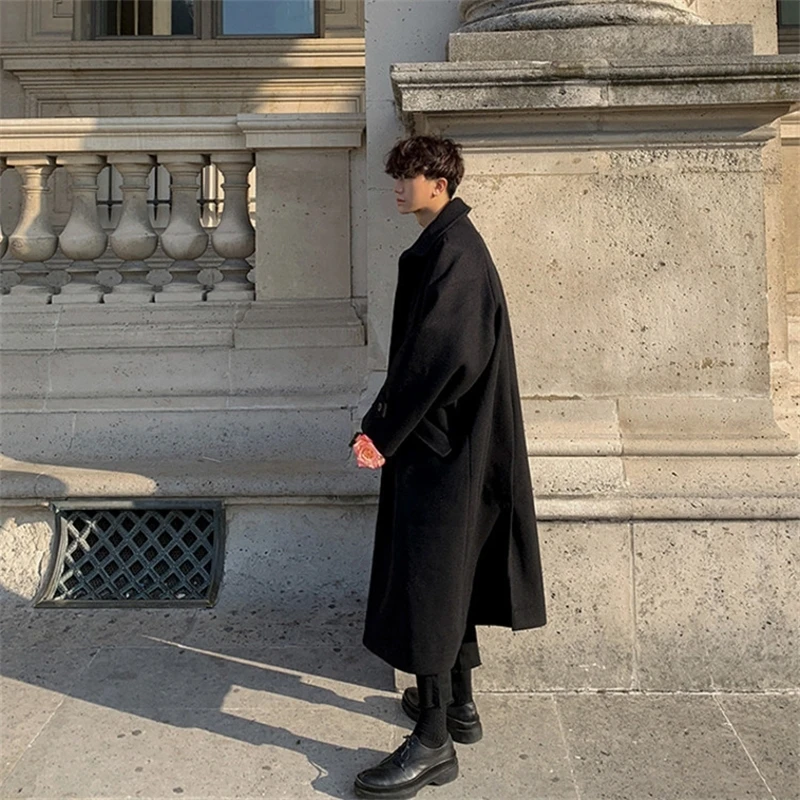 WTHT Fashion Men's Solid Color Thickened Loose Lapel Casual Windbreakers Korean Style Single-breasted Overcoats Male 2A0826